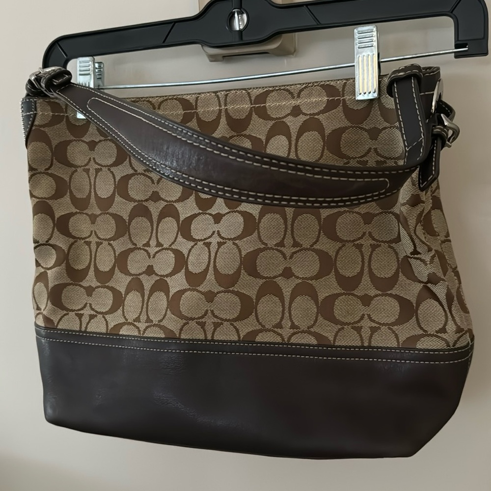 Coach brown signature fabric shoulder bag
